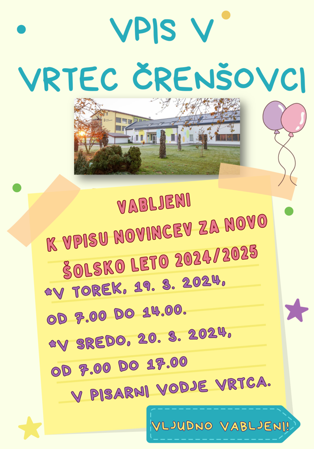 vpis v vrtec ČENŠOVCI